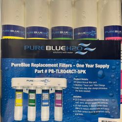 Pure Blue H2O 5 Pack Annual Replacement Filters for Four Stage Reverse Osmosis Water Filtration System