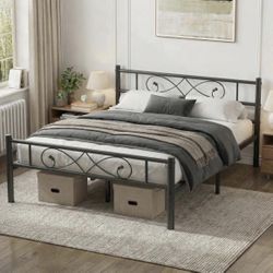 Garvee Full Size Metal Bed Frame, Unique Fist Design Headboard and Footboard, Platform Bed with Under Storage, No Box Spring Needed, Black
