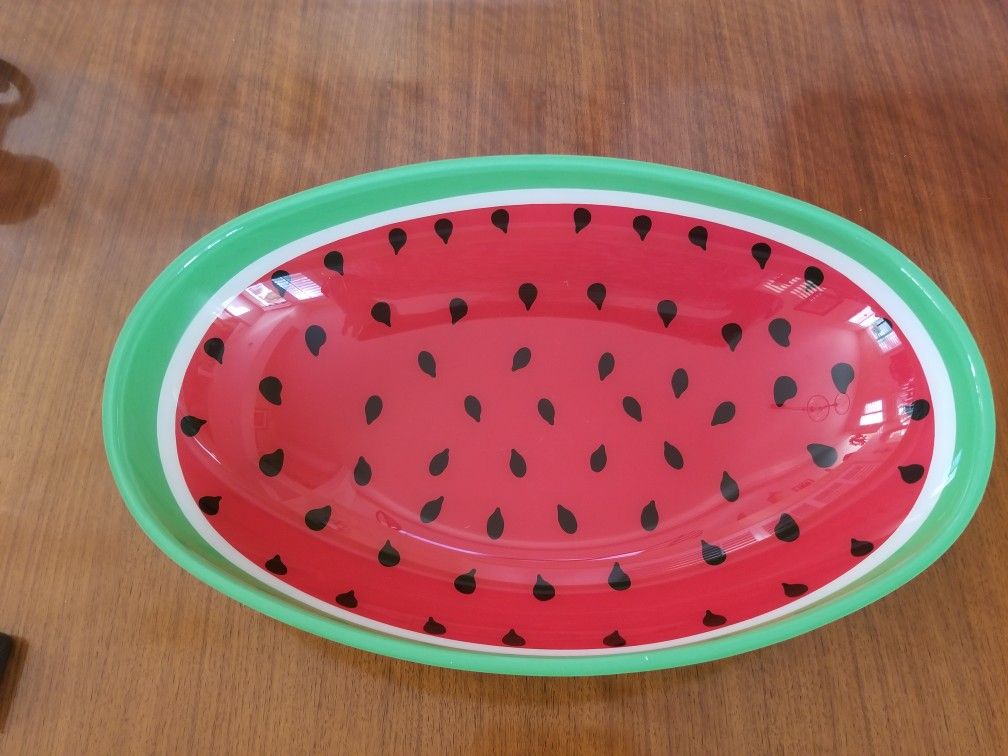 Large Plastic Watermelon Oval Serving Bowl by Stotter