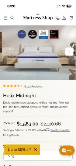 Helix Full-Size Mattress + Base + Bedding + Complete Accessories