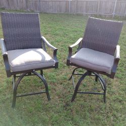 Patio & Garden outdoor furniture Two wicked bar stools with cushions