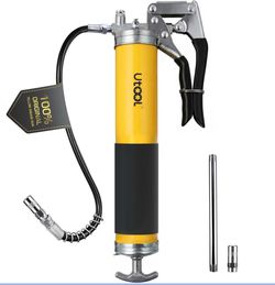 UTOOL Grease Gun | 8000 PSI Heavy Duty Pistol Grip Grease Gun Kit, 14 Oz Capacity, 18 Inch Resin Flex Hose, 2 Basic Coupler And 1 Extension Rigid Pipe