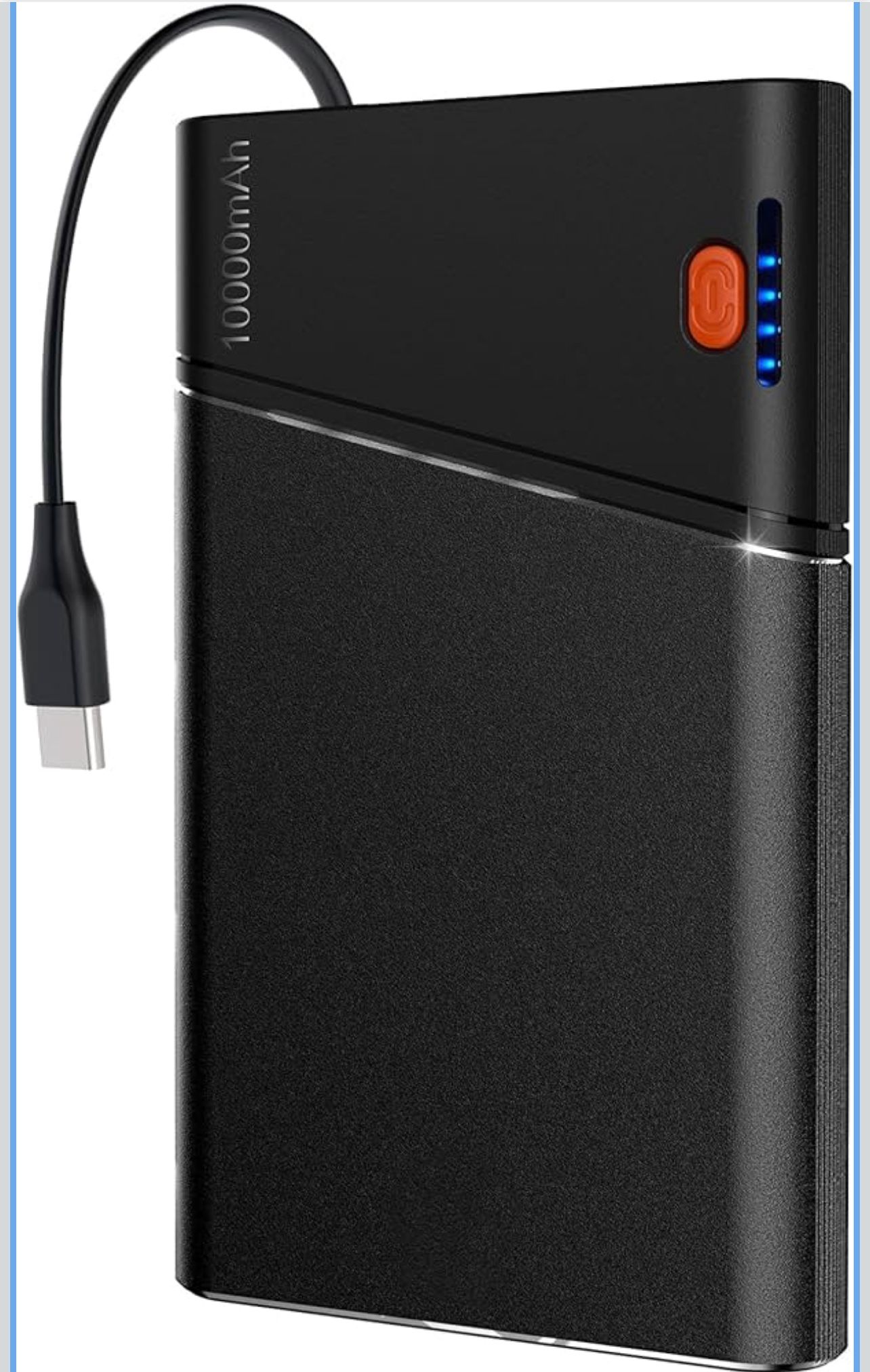 Portable Charger Power Bank, 10000mAh 22.5W PD Super Fast Charging Powerbank with Built-in USB C in&Out Cable, Slim External Phone Battery Pack for iP