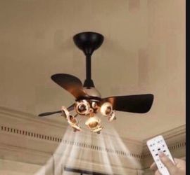 28 in. Smart Indoor Black Gold Acrylic Flower Low Profile Integrated LED Semi Flush Mount Ceiling Fan with Mute Remote