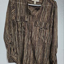 Michael Kors Women's Striped Flowy Top Size 8 shirt BLOUSE Pockets Brown Medium

Excellent Pre-owned condition,  no flaws

Full length sleeves that ca