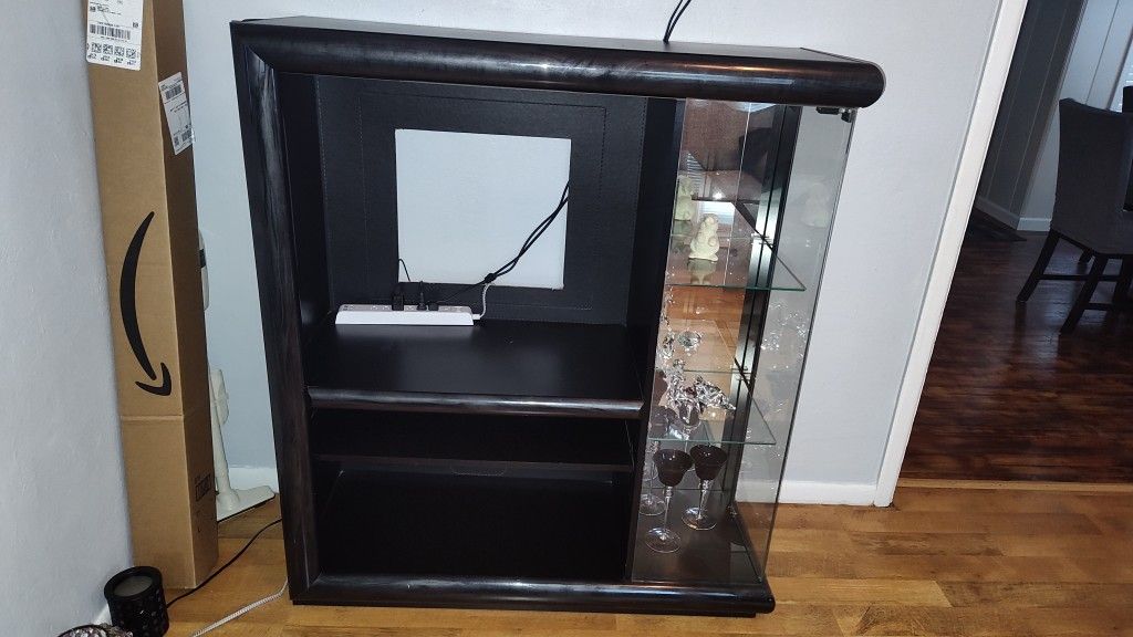 Entertainment Center Glass Doors,Light & Mirror Shelves