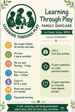 Licensed Family Daycare Chula Vista, 91913