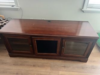 Cherry Wood TV Stand with Glass Doors