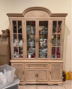 Large Wood China Cabinet with Glass Doors