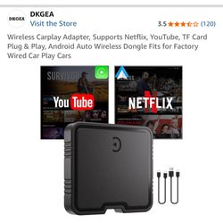 Wireless Carplay Adapter, Supports Netflix, YouTube, TF Card Plug & Play, Android Auto Wireless Dongle Fits for Factory Wired Car Play Cars