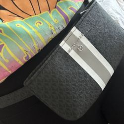 New Michael Kors Womens Belt Bag, Grey Signature Striped, size: large/XL 