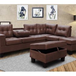 3pcs Sectional With Storage Ottoman MATTRESS NOT INCLUDED 