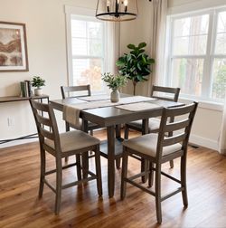 Wood Dining Table Set with 4 Chairs - Gray Counter Top Set