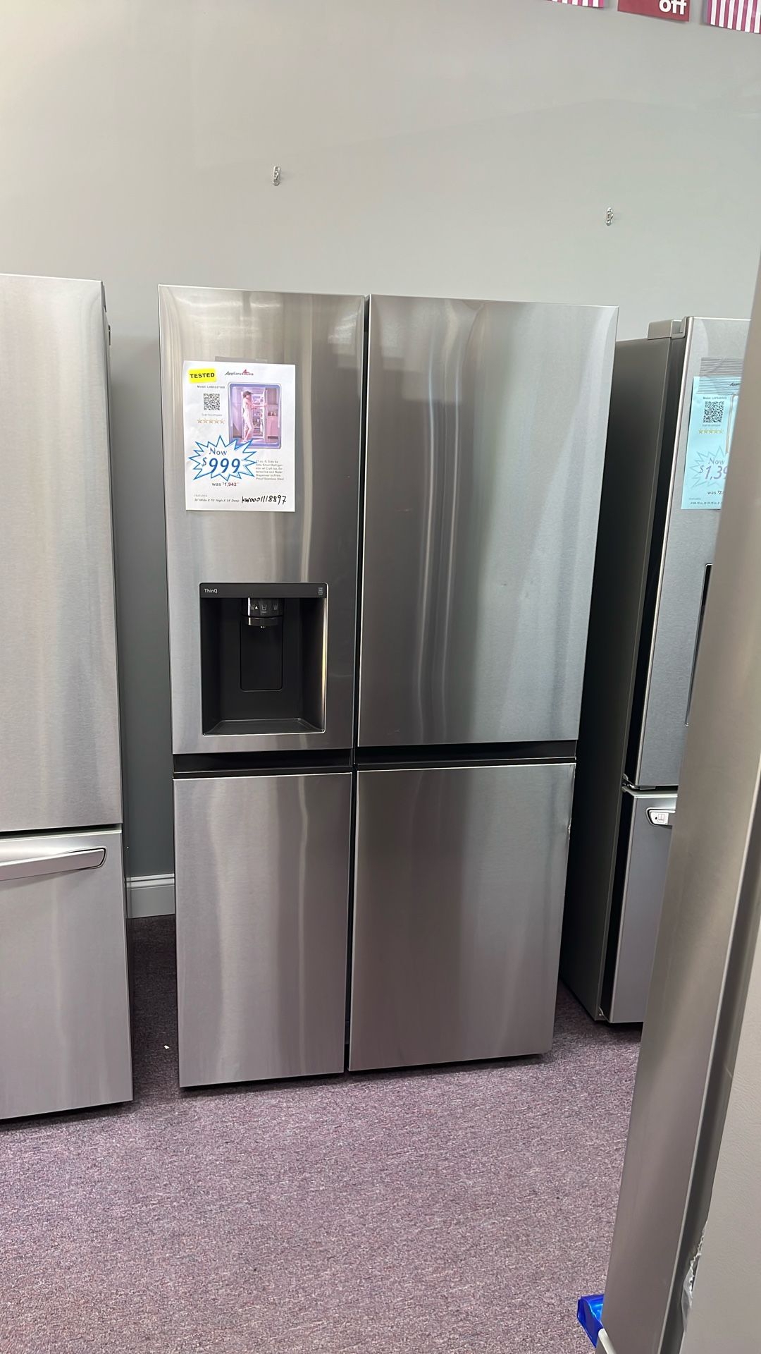 Refrigerator Side By Side Stainless Steel 36” In New Open Box