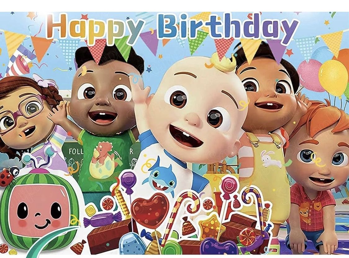 New Coco Melon Happy Birthday Vinyl Backdrop