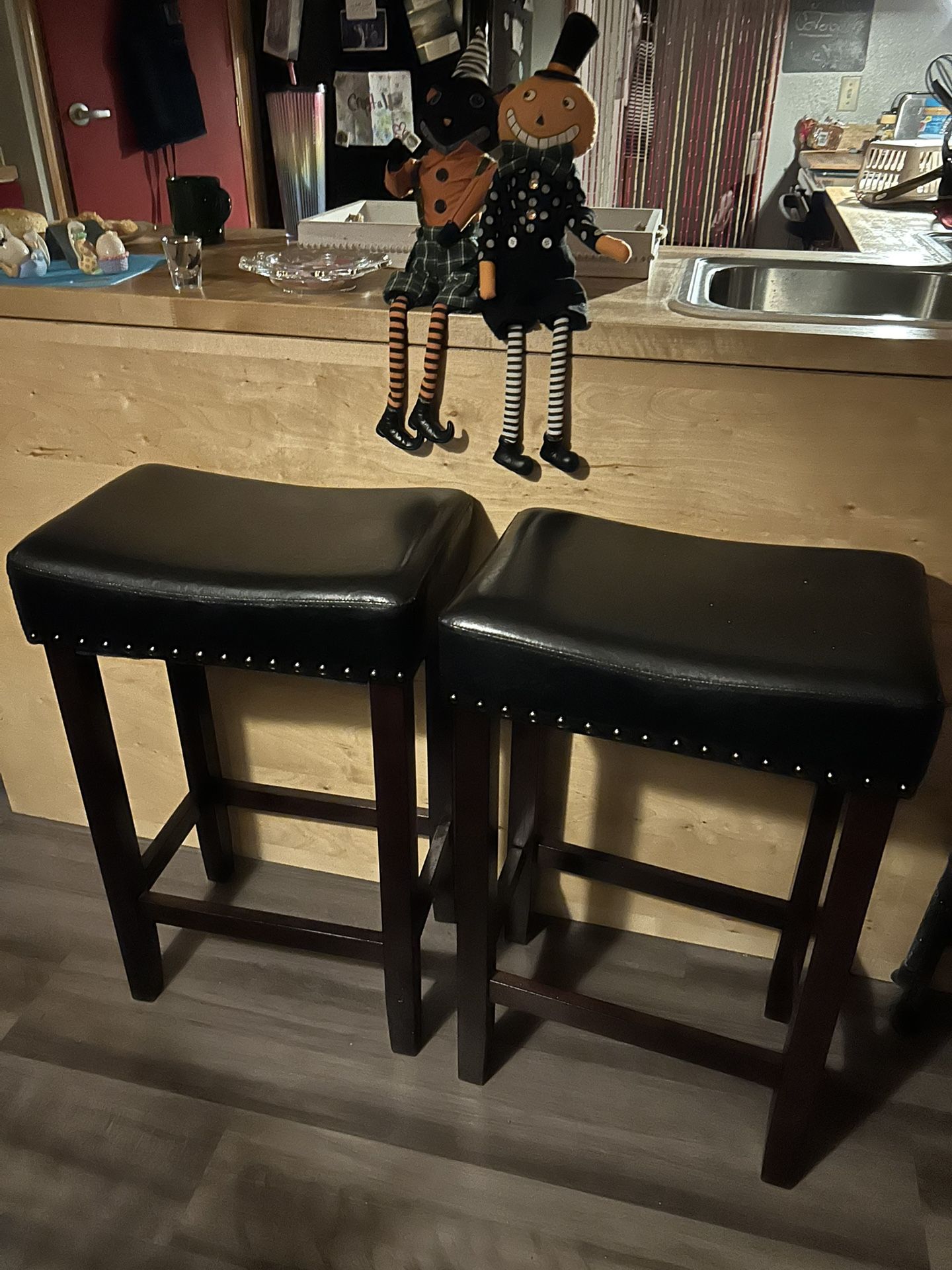 Set Of 2 Black Leather Stools $30