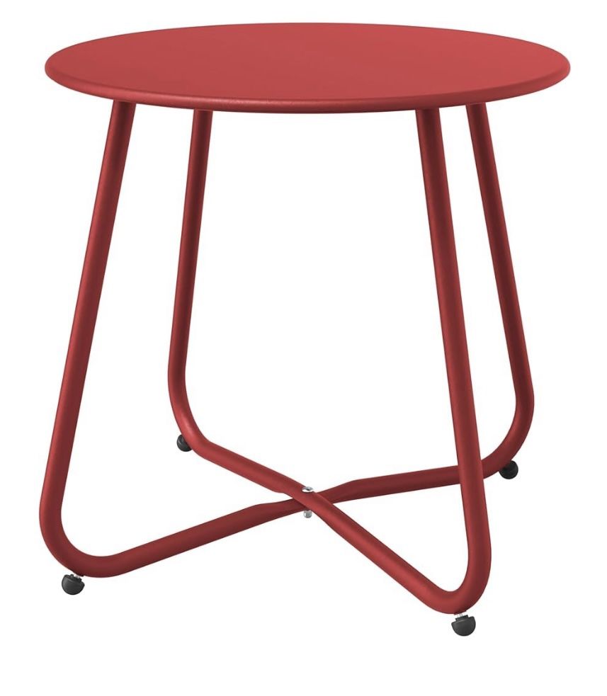 Red Patio Side Table, 18" Weatherproof Steel Outdoor Indoor Side Table for Garden, Balcony, Pool & Tailgate, Rust-Resistant Lightweight Portable Patio