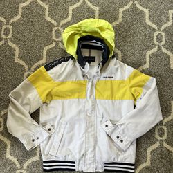 Tommy Hilfiger White Yellow Full Zip Windbreaker Jacket Size M