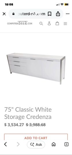 75" Classic White Storage Credenza