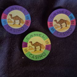 Joe Camel Collectible Clay Poker Chips Lot Of 3 Three Chips  2 Purple  1 Green