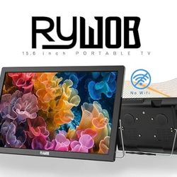 Rywob 15.6" PortableTV with Antenna,4000mAh Rechargeable Battery TV, Built-in ATSC/HDMI/SD Card/USB/AV Input,Portable Small TV for Camping,Car,Outdoor