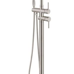 Aolemi Brushed Nickel Freestanding Bathtub Faucet Bathroom Tub Filler With Ceramic Handheld Sprayer Floor Mount High Flow Brass Bathtub Faucet Swivel 