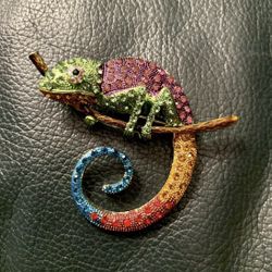 Chameleon Brooch Sparkly Multicoloured 2.75”x2.5”