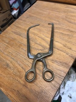 Unusual solid brass outside caliper measuring gauge. Sell as found.