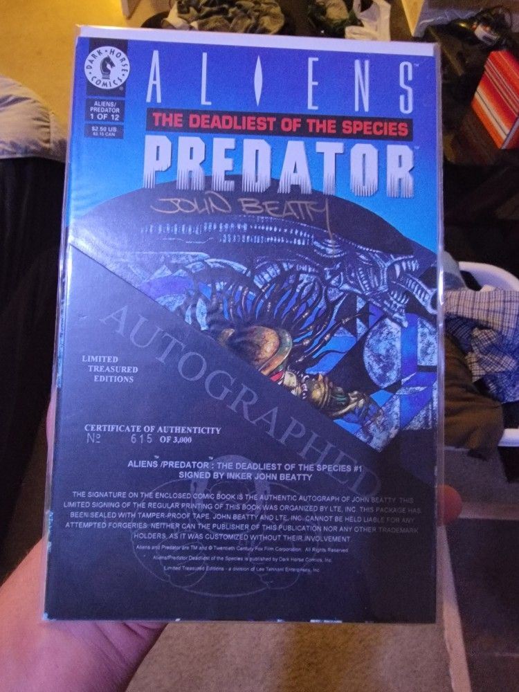 Autographed By Inker John Beatty/ Predators The Deadliest Of The Species #1