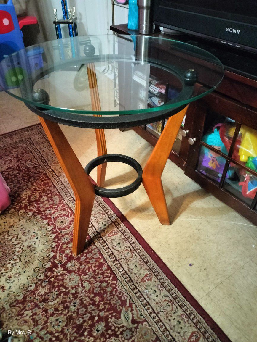 Mid-Century Glass And Wood End Table