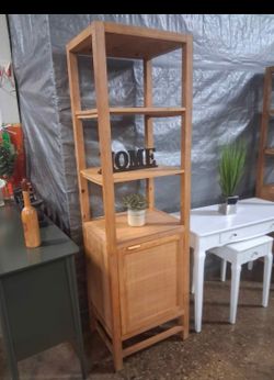 Tall Wooden Shelving Unit with Cabinet