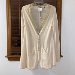 NWT Anthropologie x Knitted And Knotted Lace Layered Button Front Cardigan L