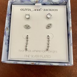 New In Box Silver CZ Earrings 