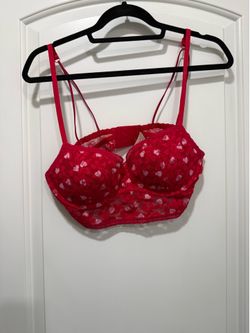 PINK Victoria's Secret Red Lace Heart-Print Bralette Size Medium
