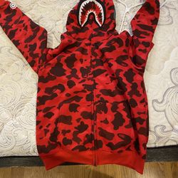Red BAPE Color Camo Shark Full Zip (SS21) Hoodie (Size Large)