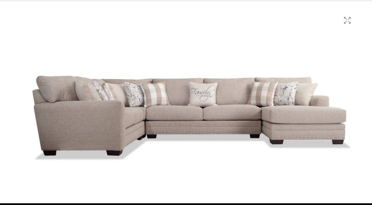 Bobopedic-Cottage Chic Beige 150'' 4 Piece Right Arm Facing Chaise Sectional