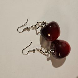 Cherry drop earrings with silver star 90's style