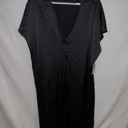 NWT Ladies Womens Large black satin Worthington v-neck long nightgown $64 tag