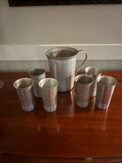 Vintage Aluminum Pitcher and Tumblers