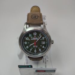 New Timex Expedition INDIGLO Green Dial Mens Quartz Watch Lume Leather Band