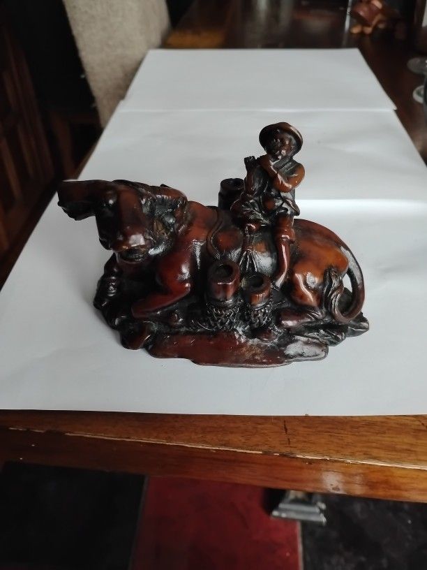 Resin Statue Boy Sitting On Water Buffalo