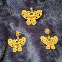 Set Earrings & Pendant Gold Plated 24K Pre-Columbian Art