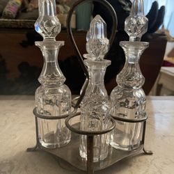 Antique Glass And Silver Perfume Bottle Set