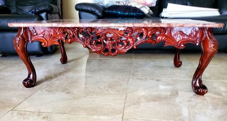 Beautiful Marble, Cherry Wood Table Set