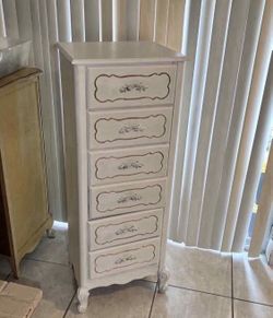 White French Provincial Style Upright Chest 6 Drawer 20.5”Lx17”Wx54.5”H