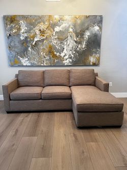 Crate & Barrel Beige Taupe 90" Reversible Storage Chaise Lounge Sectional Sofa-