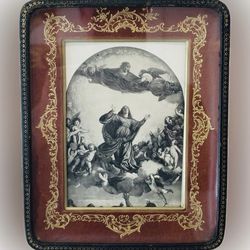 ITALY LEATHER FRAME Mary THE ASSUMPTION Titian Fine Art Print Original Vintage