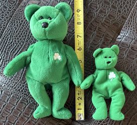🍀 Set of 2 Ty Beanie Baby Bears – St. Patrick’s Day Theme – 8” & 6”