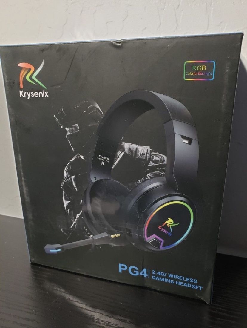 New Krysenix PG3 RGB Wireless Gaming Headset for PS4, PS5, PC - 2.4GHz 7.1 Surround Sound, Bluetooth Gaming Headphone W/ AI Detachable Noise Canceling