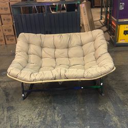 New Assembled Oversized PE Wicker Double Outdoor Rocking Chair 2-person 700 Lbs Beige (while Supplies Last)